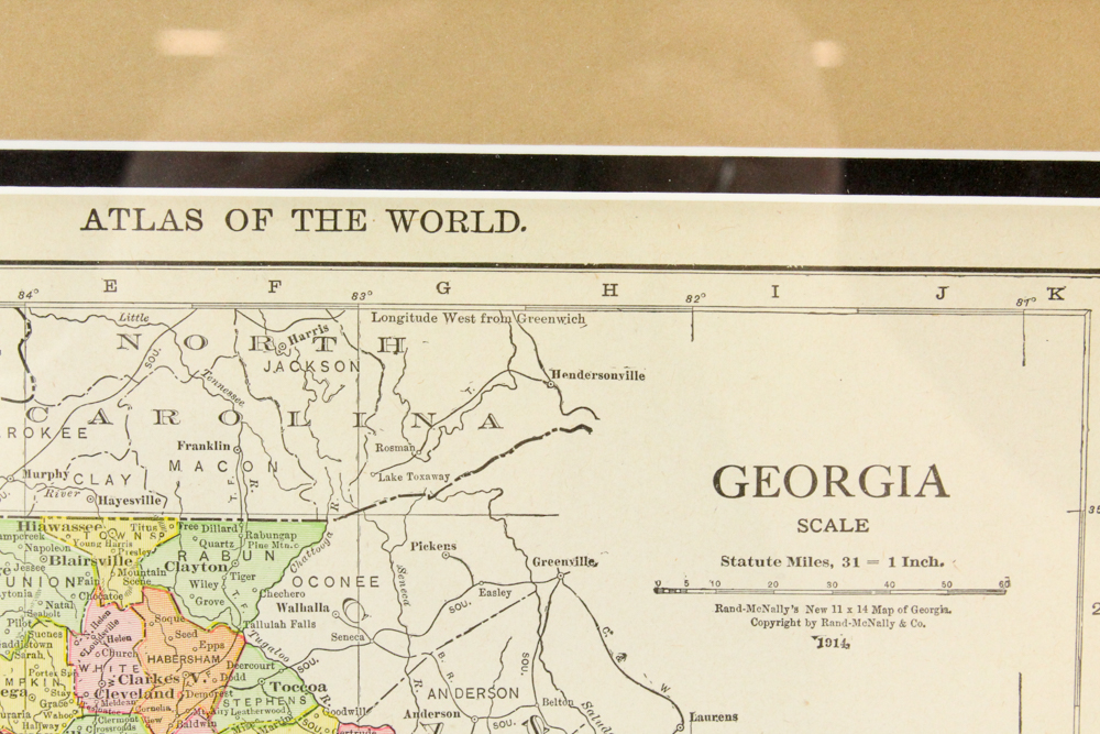 Circa 1914 Rand McNally Map of Georgia from "Atlas of the World"