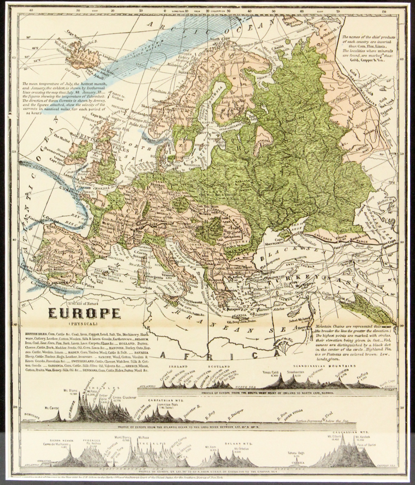 Offset Lithograph After 1858 Colton Map of Europe