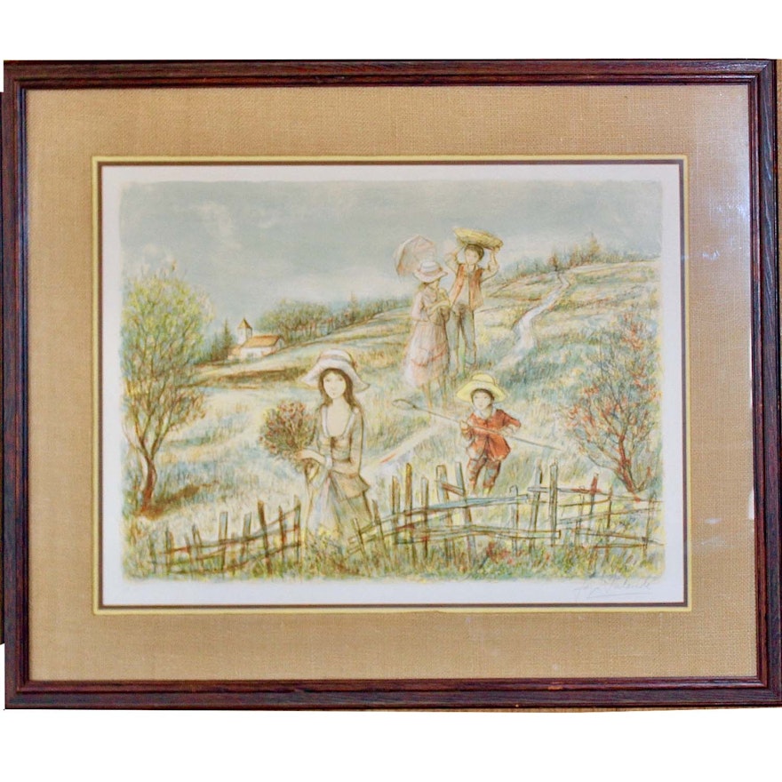 Signed Jacques Lalande Limited Edition Lithograph "Strolling in the Meadow"