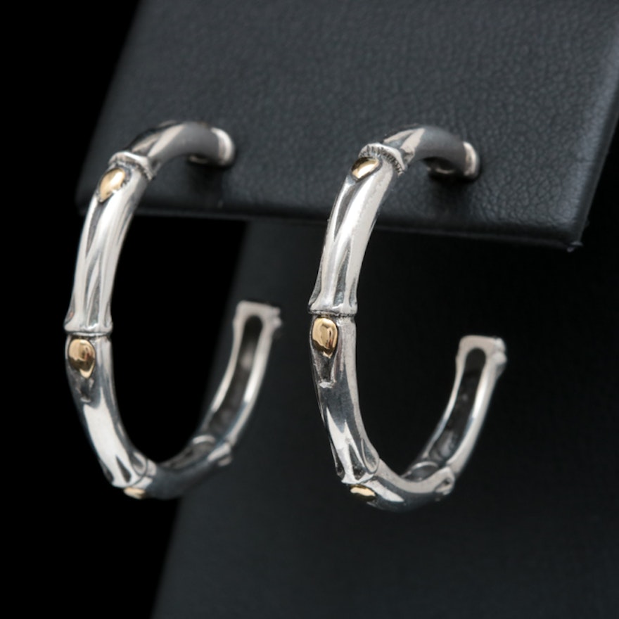 Robert Manse Sterling Silver and 18K Yellow Gold Bamboo Hoop Earrings