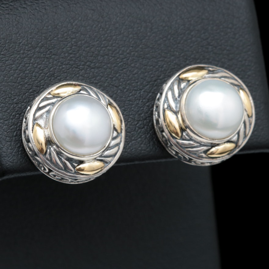 Robert Manse Sterling Silver, 18K Yellow Gold and Pearl Earrings