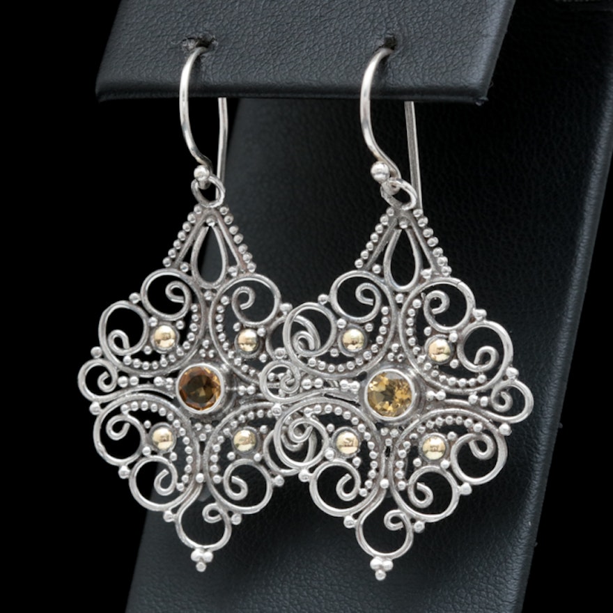 Robert Manse Sterling Silver, 18K Yellow Gold and Citrine Earrings