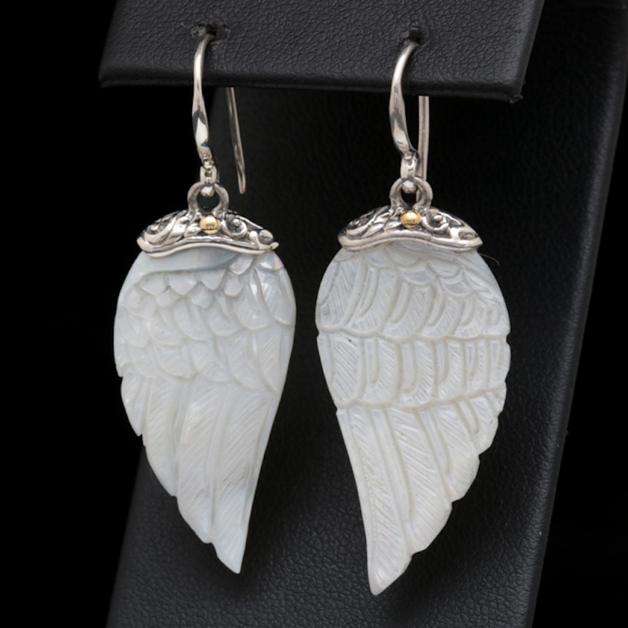 Robert Manse Sterling Silver, 18K Yellow Gold and Mother of Pearl Wing Earrings