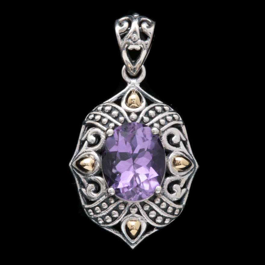 Robert Manse Sterling Silver, 18K Yellow Gold and Amethyst Pendant