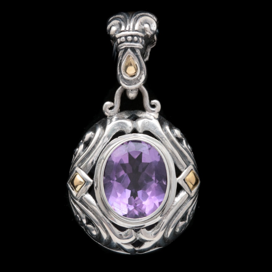 Robert Manse Sterling Silver, 18K Yellow Gold and Amethyst Pendant
