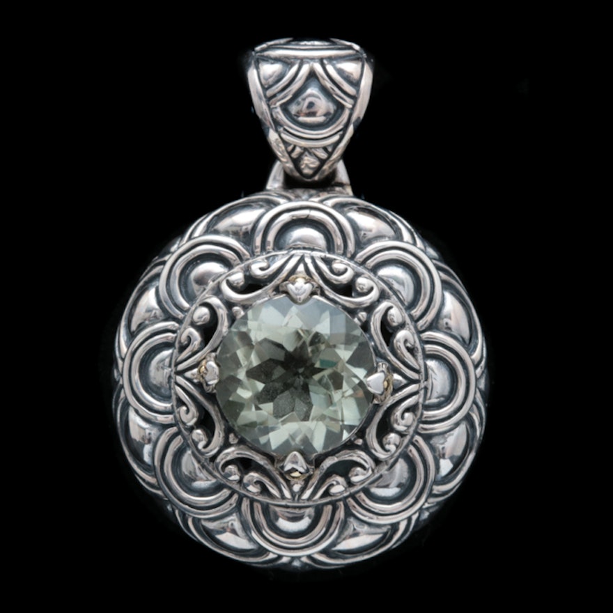Robert Manse Sterling Silver, 18K Yellow Gold and Praseolite Pendant