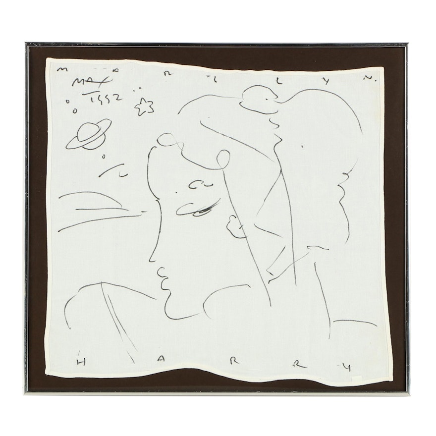 Peter Max Drawing on Cloth Restaurant Napkin