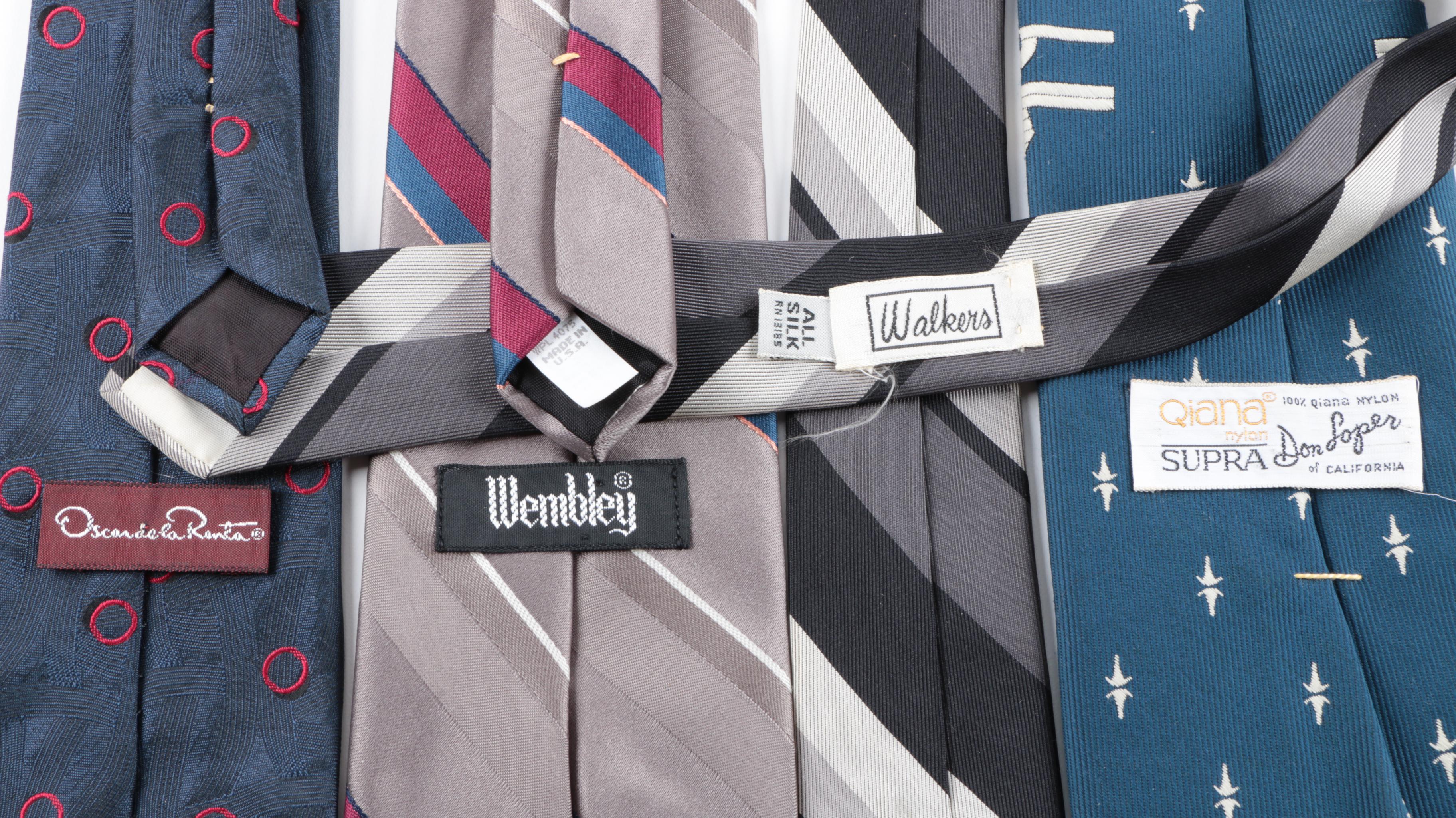 Men's Neckties Including Oscar de la Renta, Bill Blass and Wembley