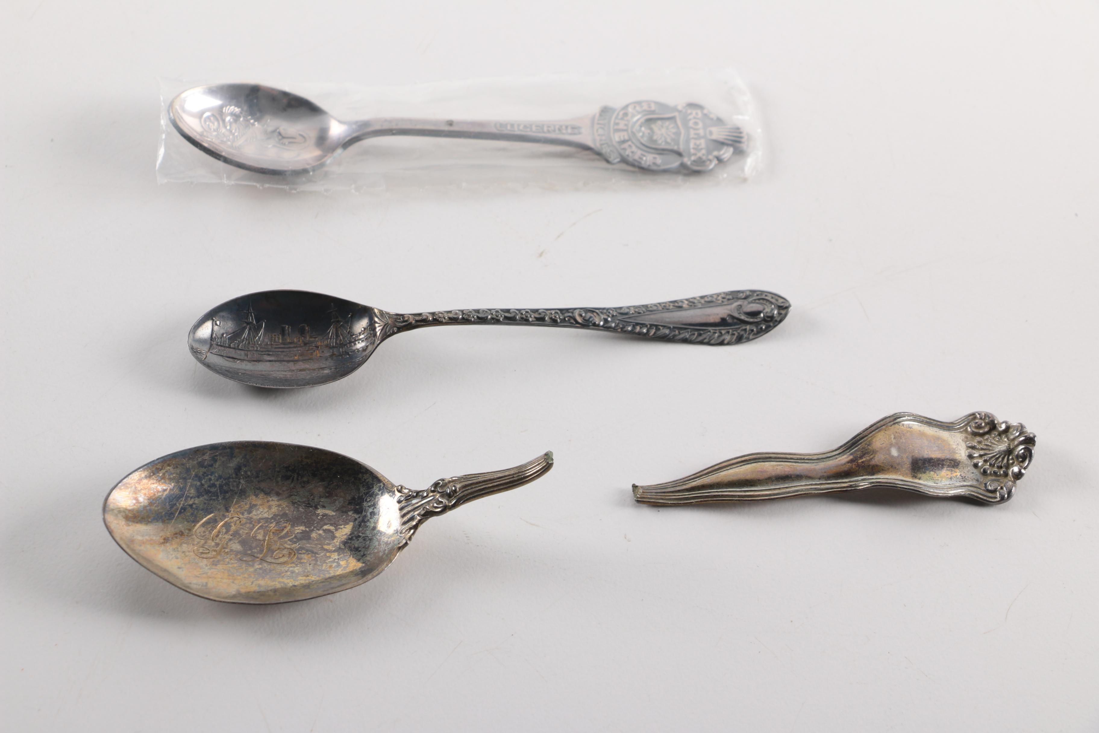 Simpson, Hall, Miller & Co Sterling Spoon with Sterling and Silver Plate Spoons