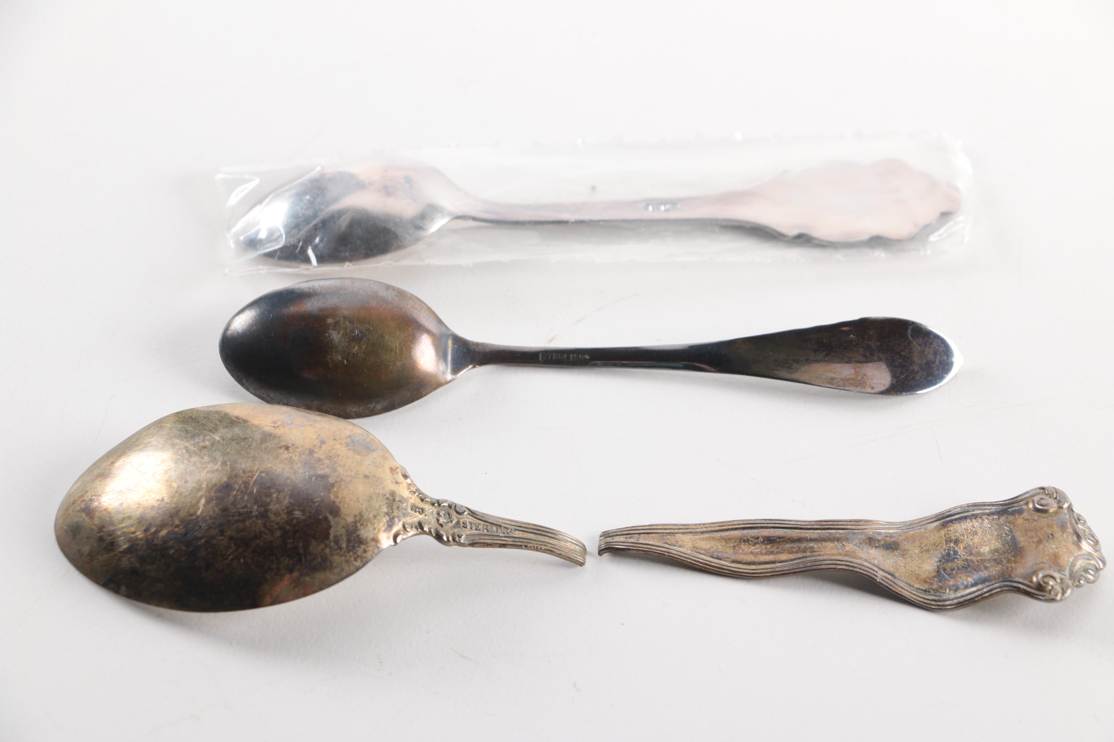 Simpson, Hall, Miller & Co Sterling Spoon with Sterling and Silver Plate Spoons