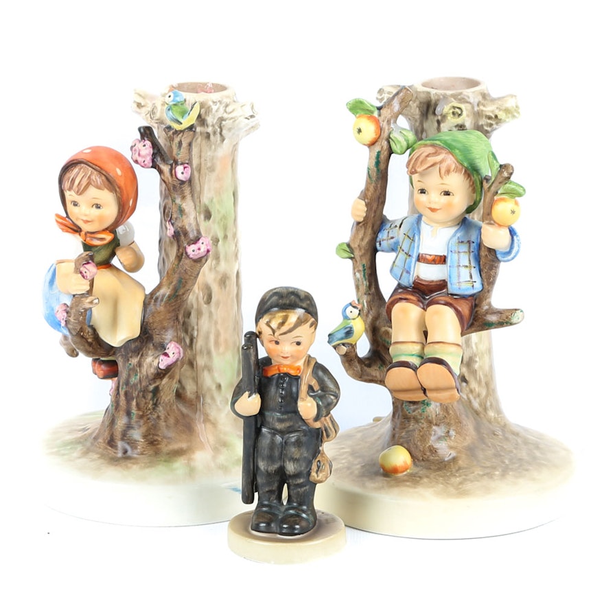 Vinatge Goebel Hummel Candleholders and "Chimney Sweep" Figurine