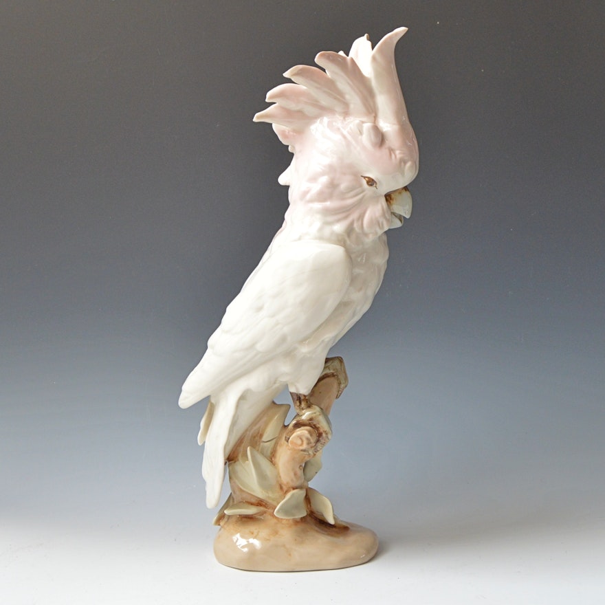 Vintage Czech Royal Dux Porcelain Cockatoo