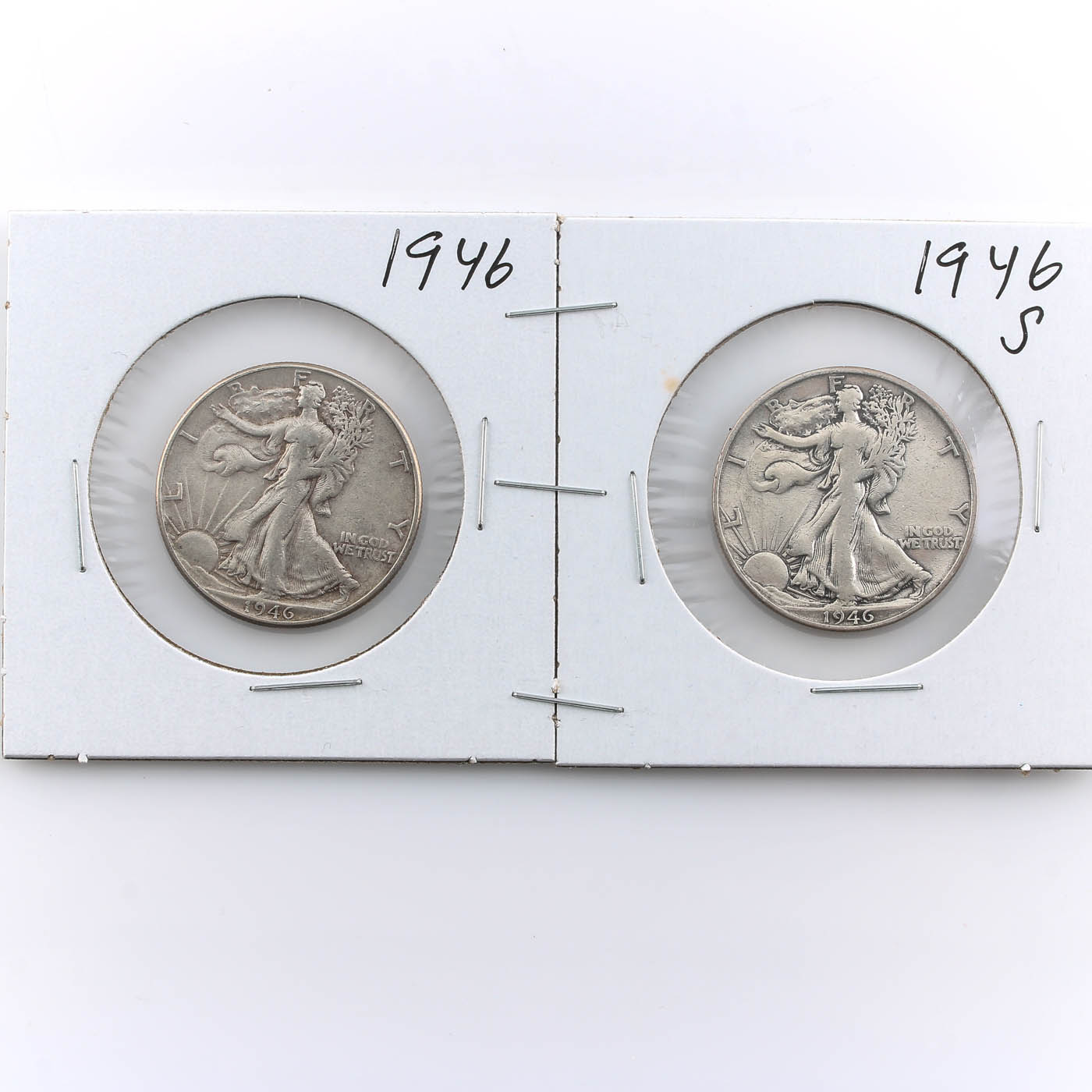 Group of Two Walking Liberty Silver Half Dollars Including 1946 and 1946-S