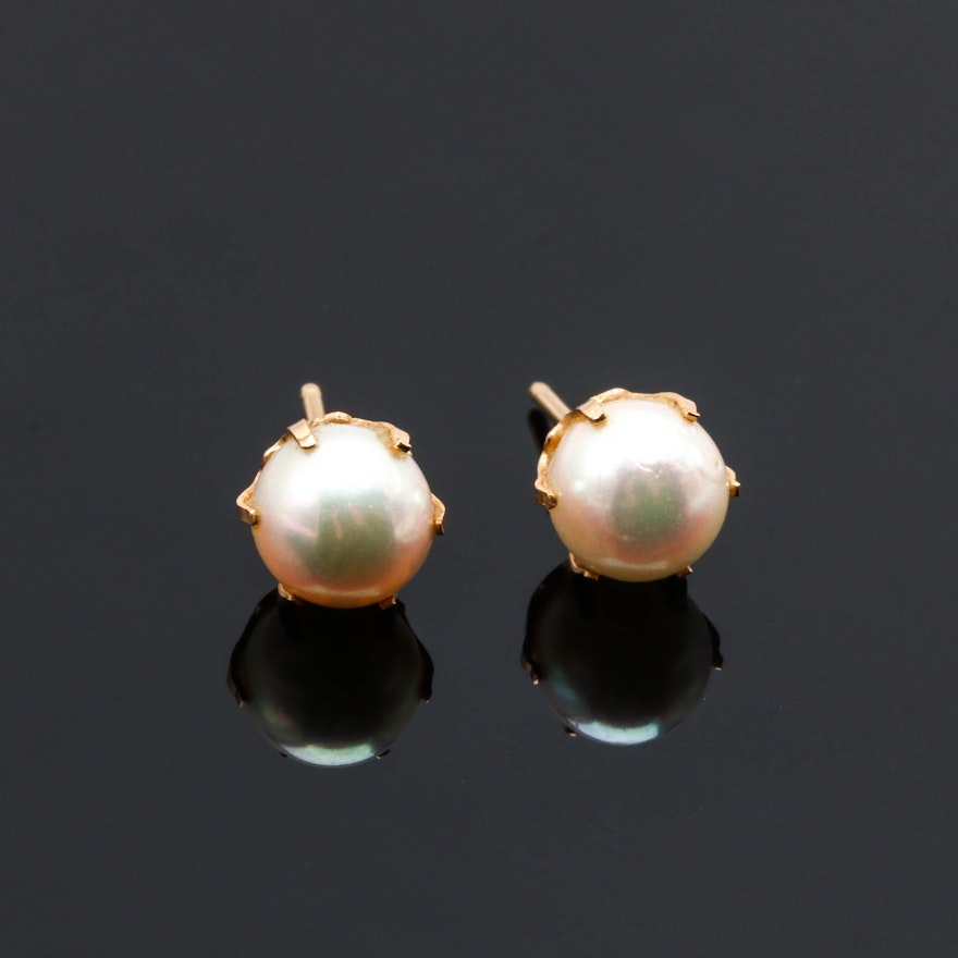 14K Yellow Gold Cultured Pearl Earrings