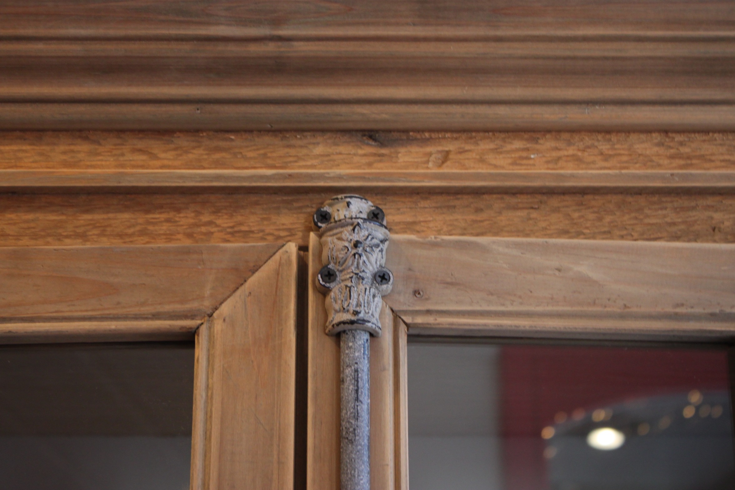 Pine Display Cabinet with Glass Paned Doors