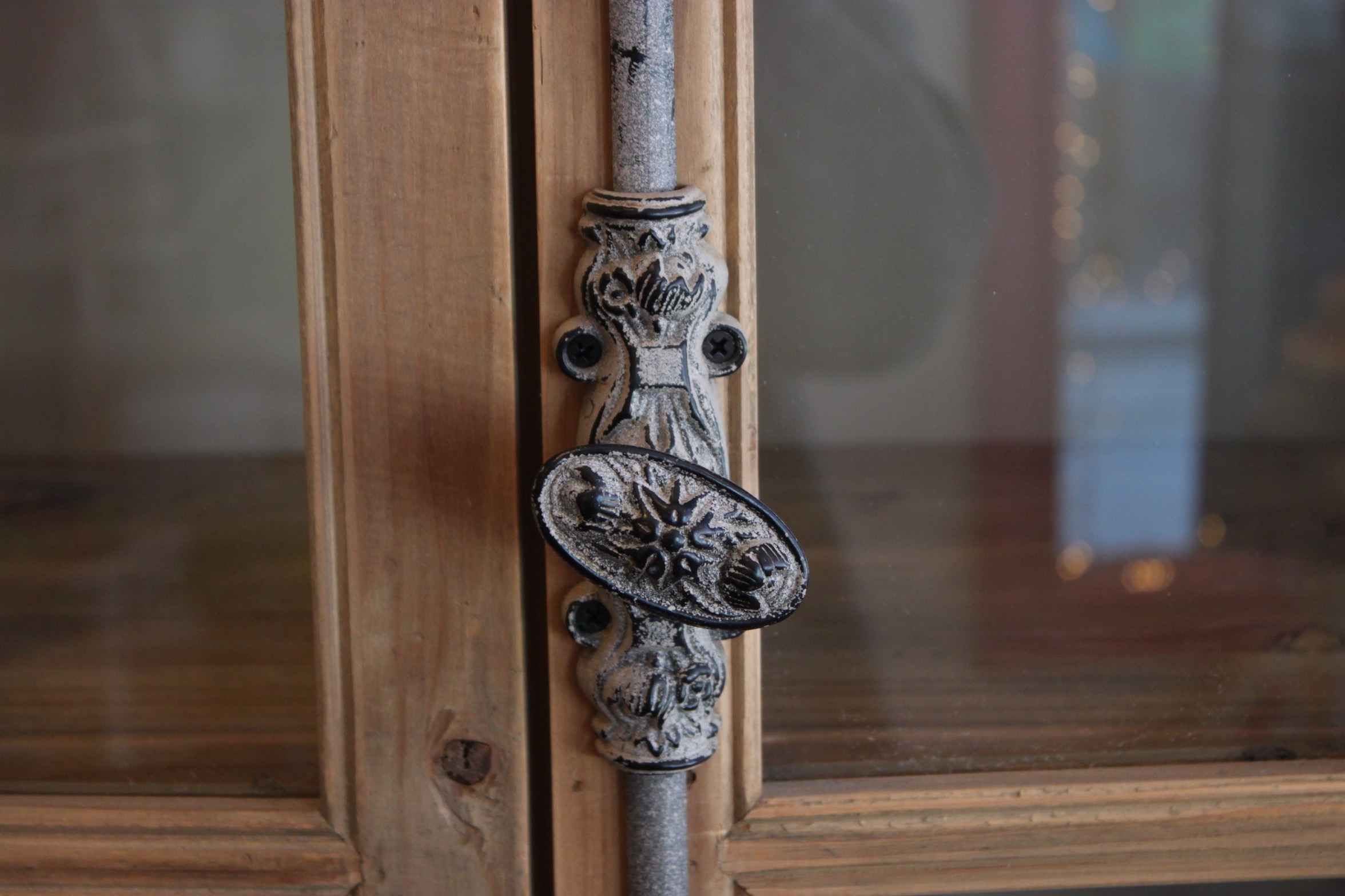 Pine Display Cabinet with Glass Paned Doors