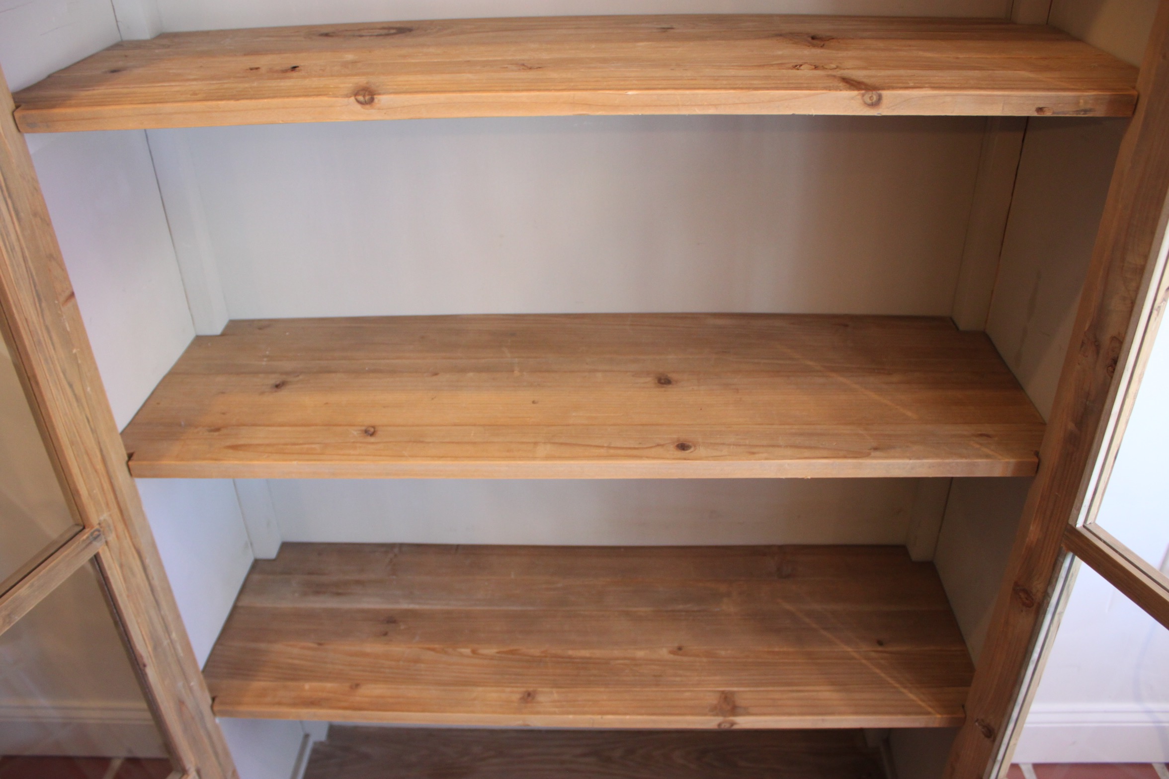 Pine Display Cabinet with Glass Paned Doors