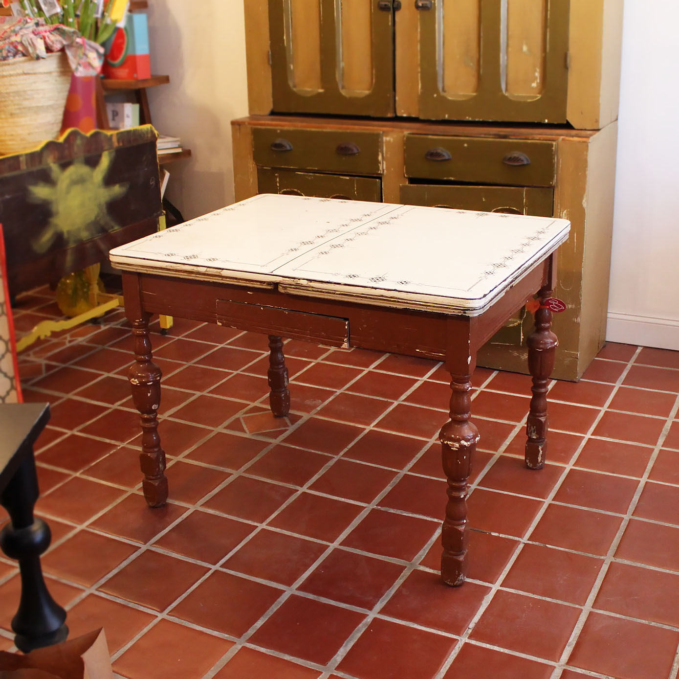 Vintage Enamelware Draw-Leaf Table