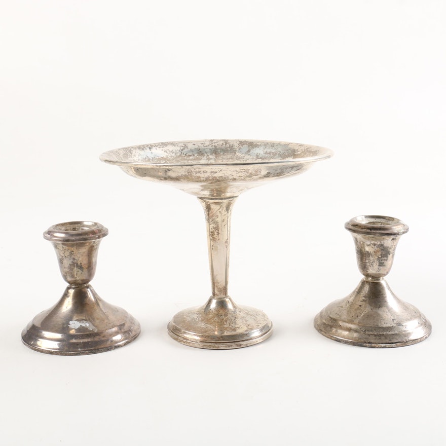 Revere Silversmiths Small Weighted Sterling Compote with Gorham Candleholders