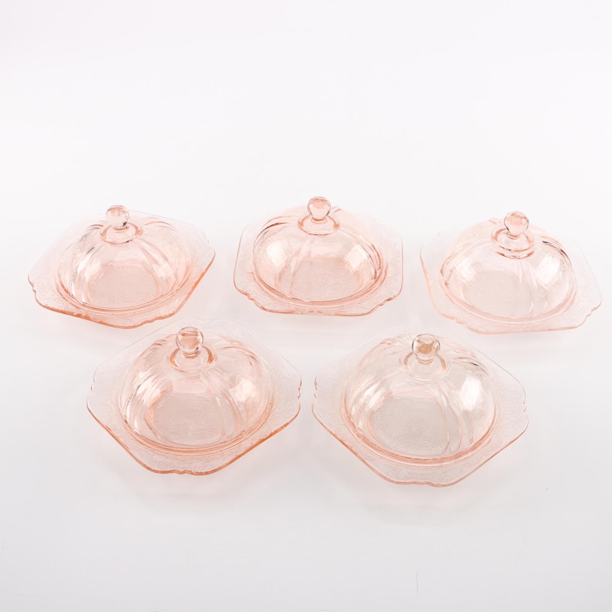 Indiana Glass "Recollections Pink" Depression Glass Covered Butter Dishes