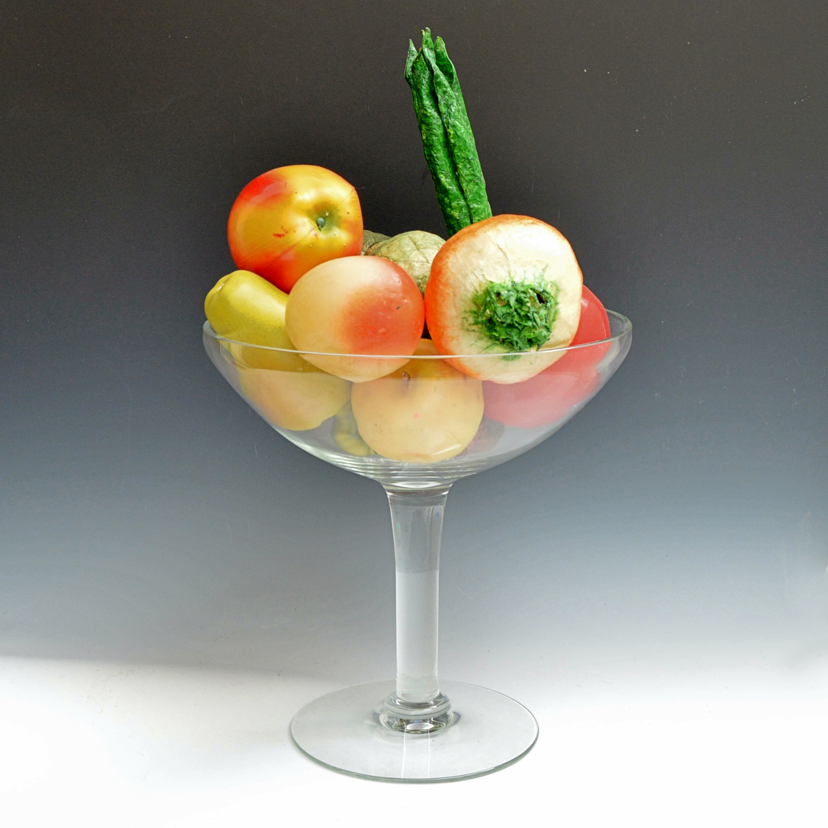 Modern Glass Compote with Paper Mache Fruit