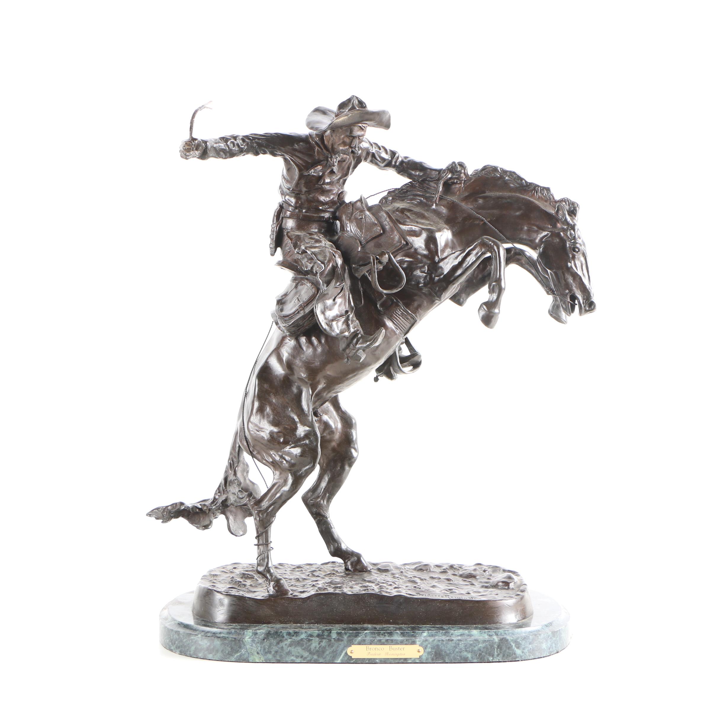 Bronze Reproduction Sculpture After Frederic Remington "Bronco Buster"