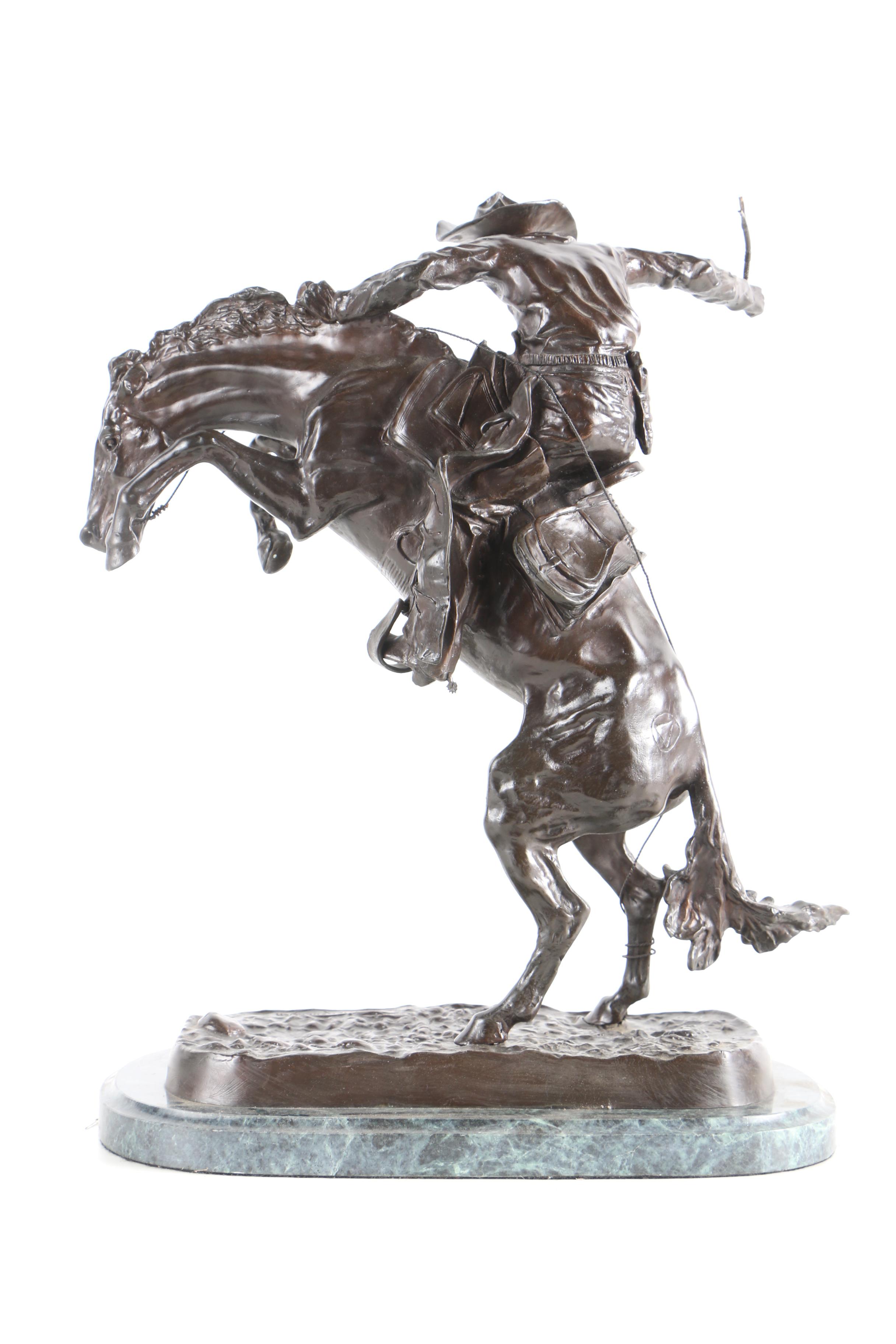 Bronze Reproduction Sculpture After Frederic Remington "Bronco Buster"