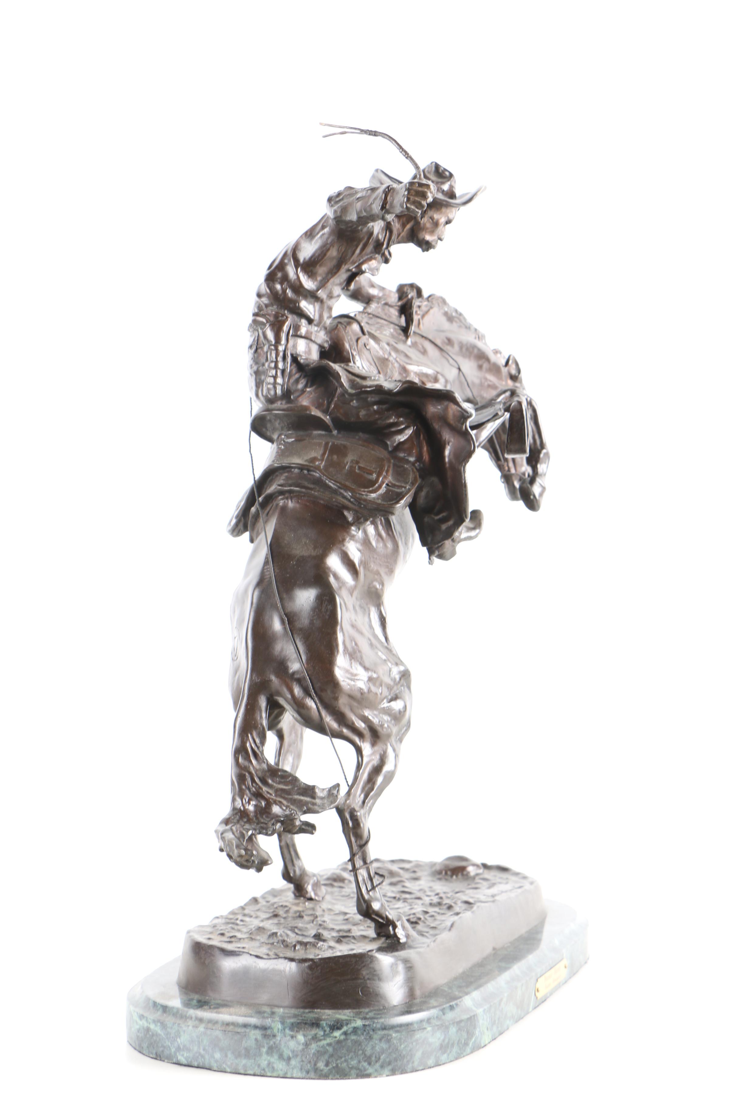 Bronze Reproduction Sculpture After Frederic Remington "Bronco Buster"