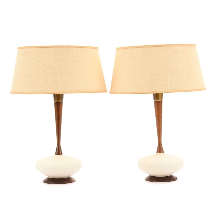 Mid Century Modern Wood and Ceramic Table Lamps