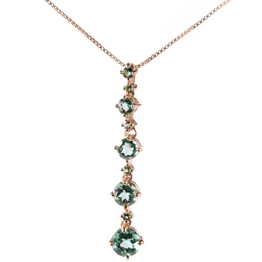 Sterling Silver Synthetic Green Quartz Necklace with Gold Wash