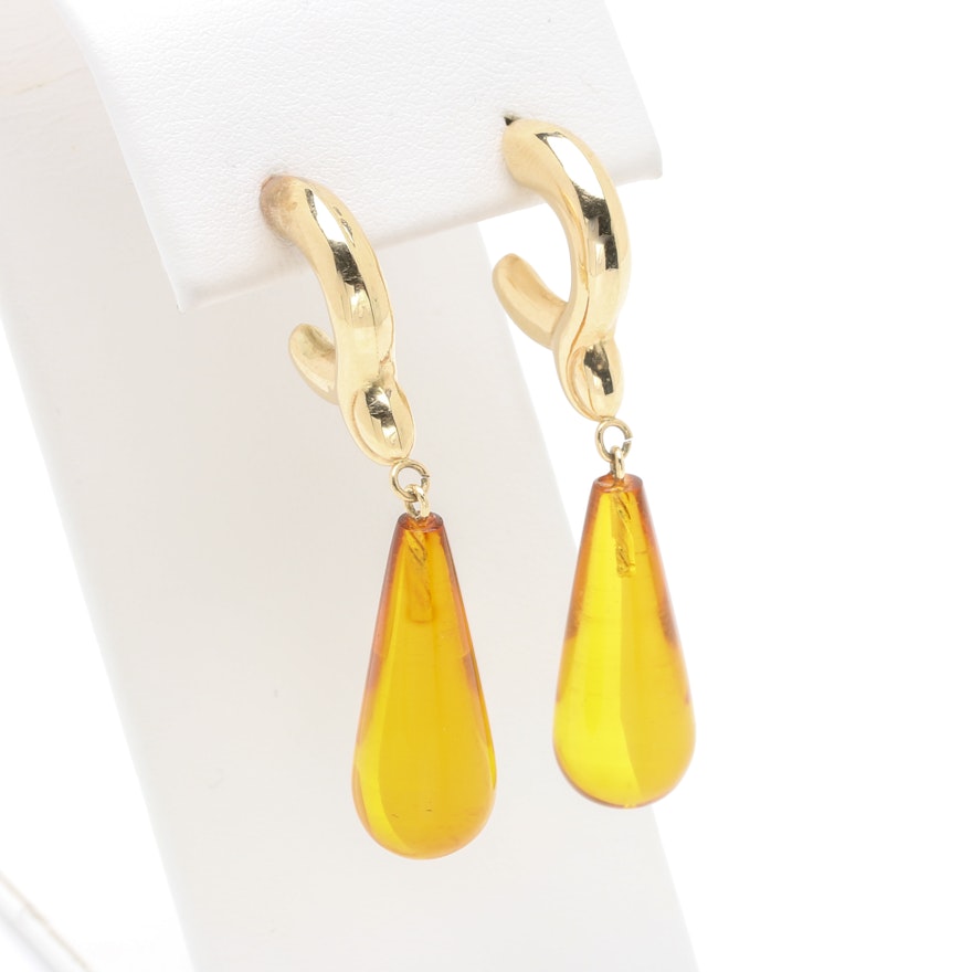14K Yellow Gold Plastic Tear Drop Earrings