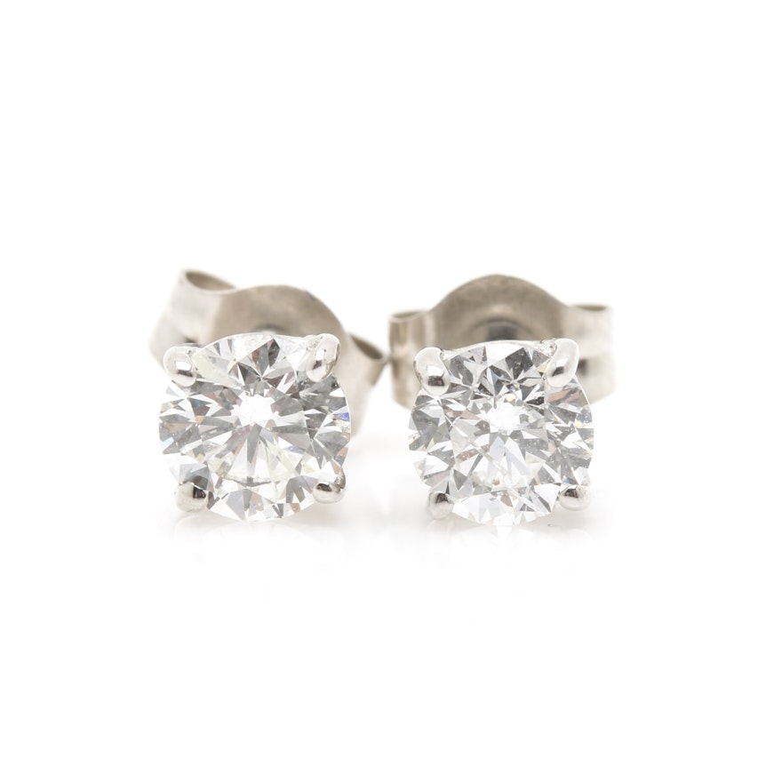 14K White Gold Diamond Stud Earrings