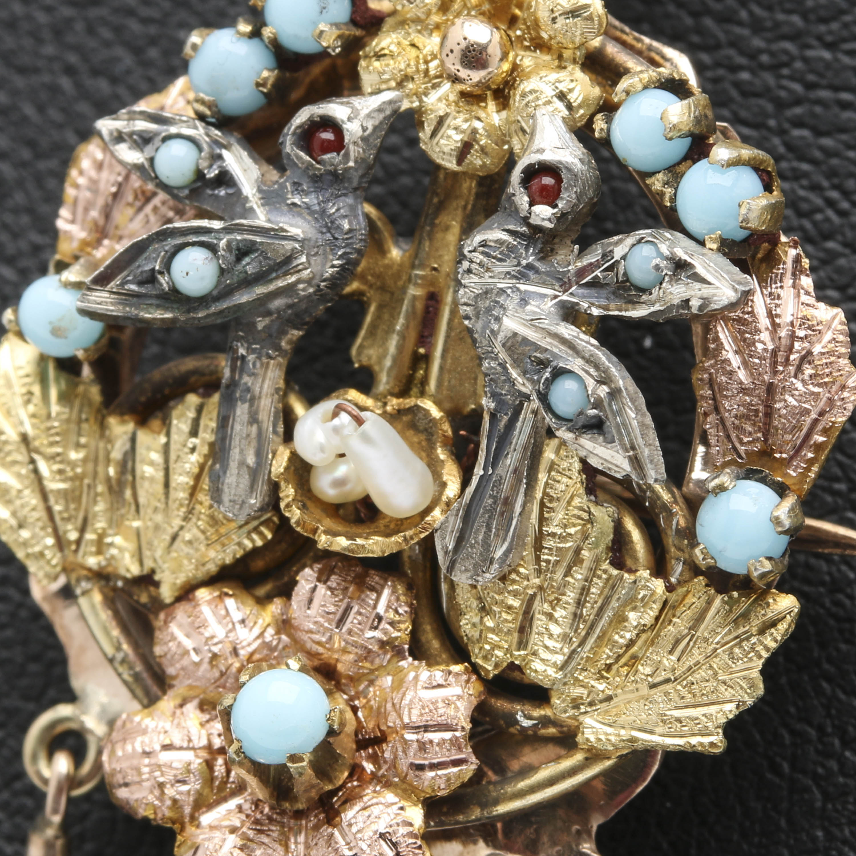 Victorian Aesthetic Movement 14K, 10K Two-Tone Gold and Sterling Silver Pendant