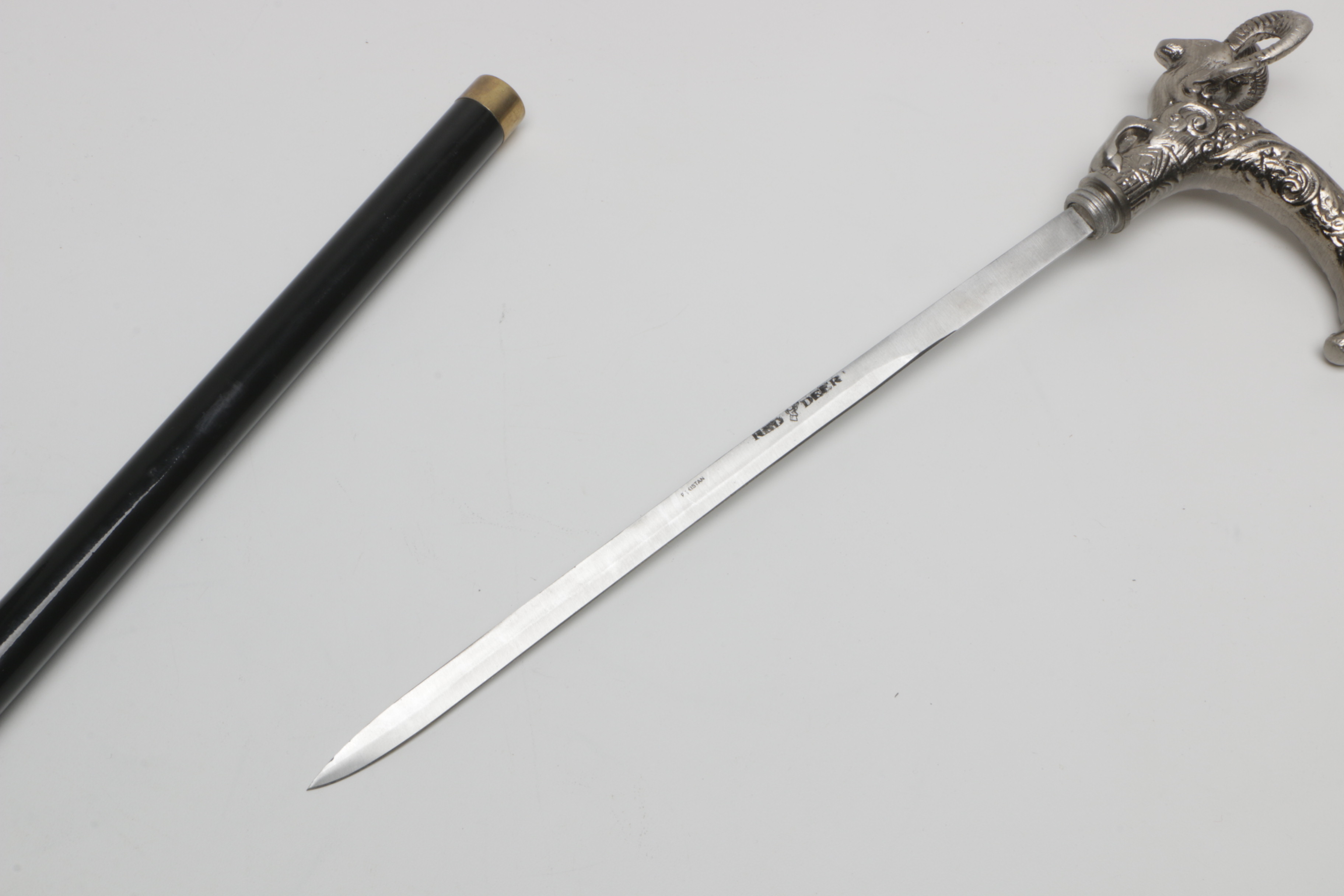 Red Deer Dagger Cane with Ram Head