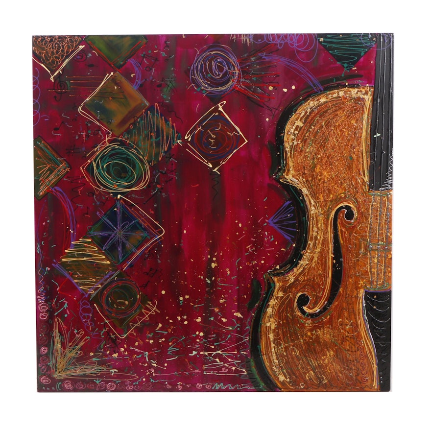 Decorative Mixed Media Painting of Violin