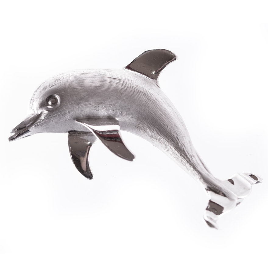 Sterling Silver Jumping Dolphin Brooch