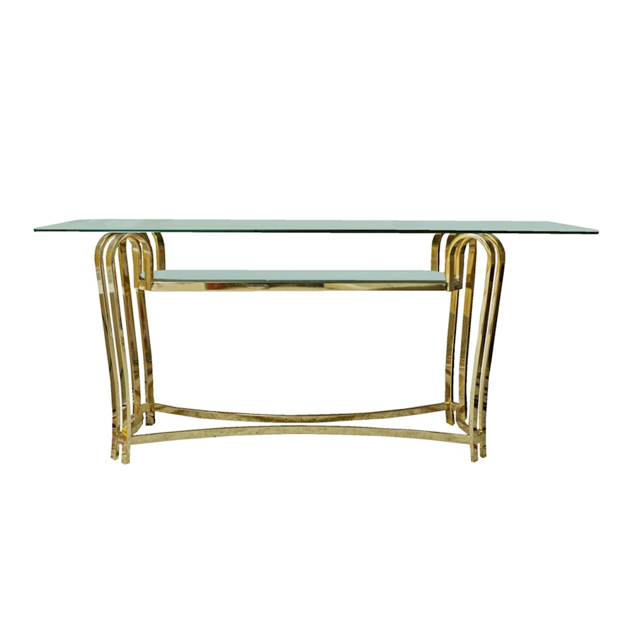 Brass and Glass Television Console Table