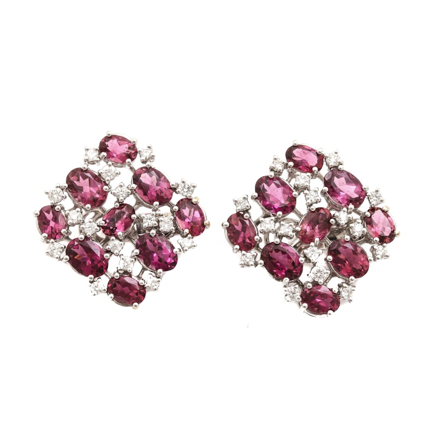 18K White Gold Pink Tourmaline and Diamond Earrings