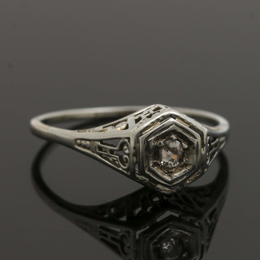 Late Edwardian 14K and 18K White Gold Diamond Ring