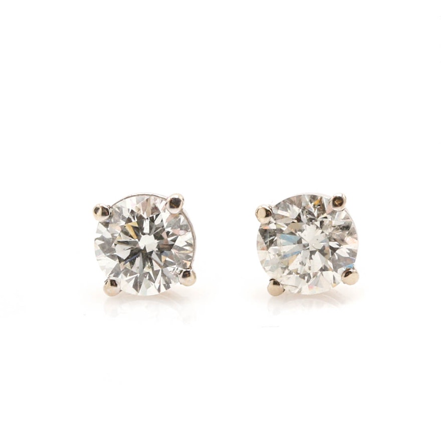 14K White Gold 0.99 CTW Diamond Stud Screw Back Earrings