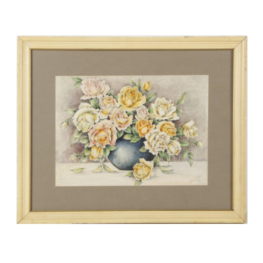 1937 Watercolor Painting with Graphite of Roses