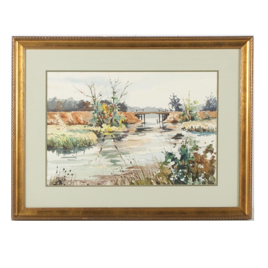 Taddeus Klodnicki Watercolor Painting of a River