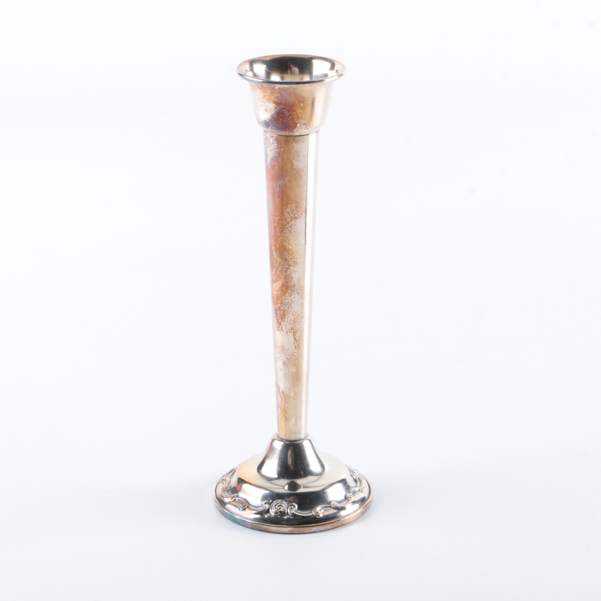Gorham "Rondo" Silver Plate Flute Vase with Silver Plate Candleholder