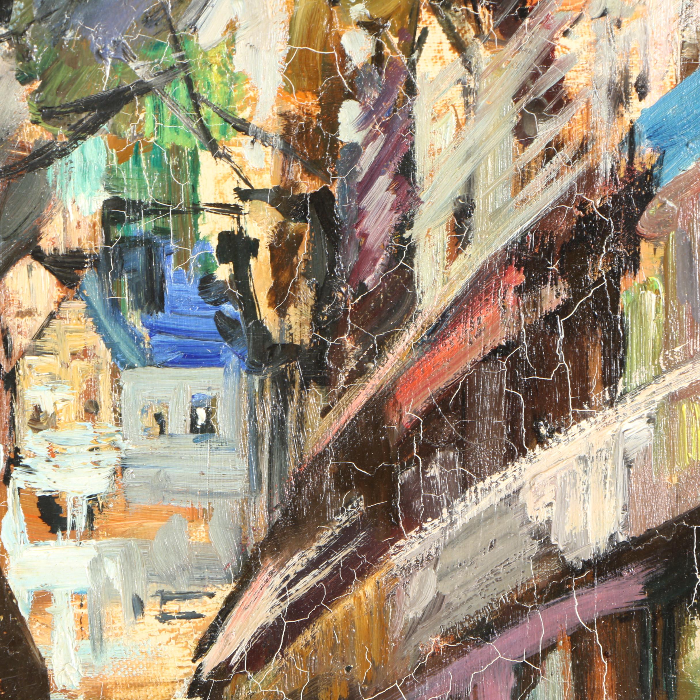 Olivier Foss Oil Painting of a Street Scene on the River