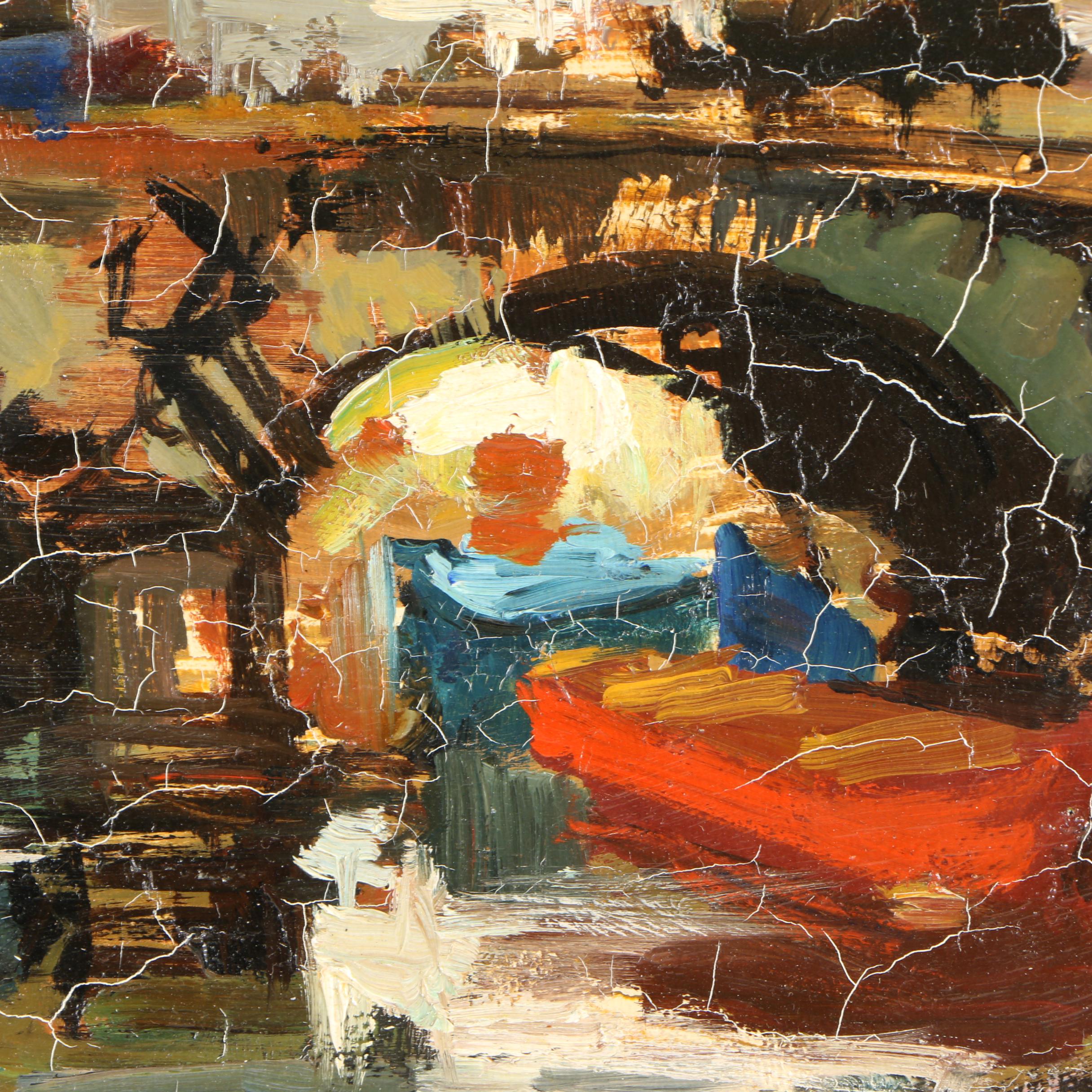 Olivier Foss Oil Painting of a Street Scene on the River