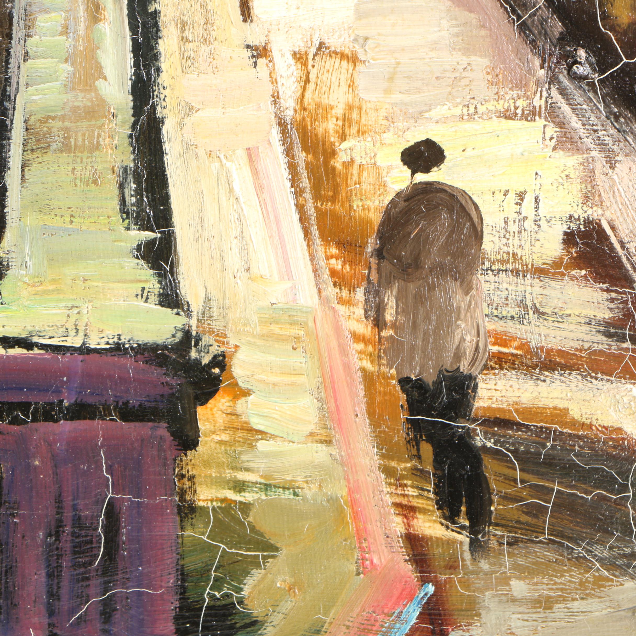 Olivier Foss Oil Painting of a Street Scene on the River