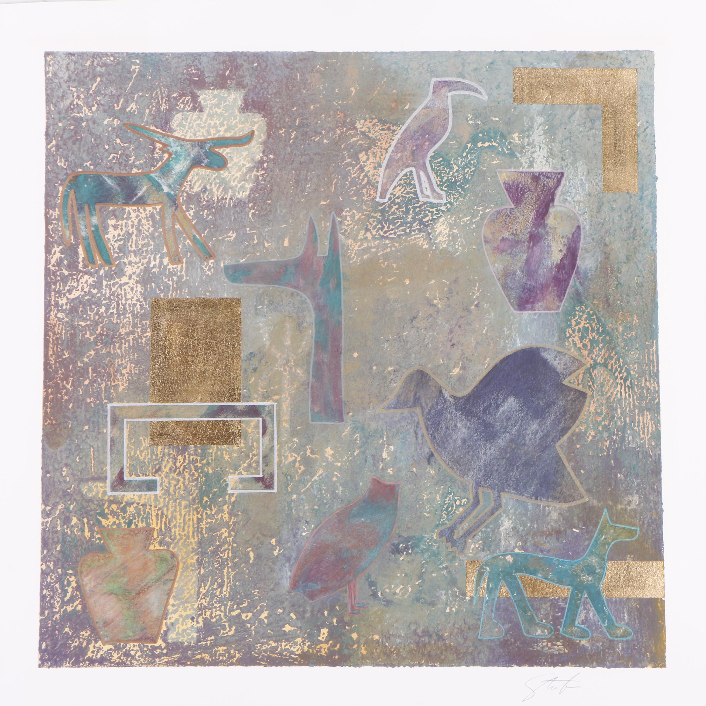 Abstract Lithograph Featuring Animal Symbols