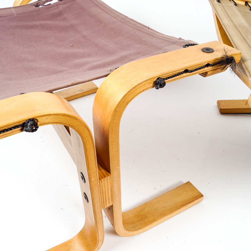 Danish Modern Laminated Beech Wood Chair and Ottoman in Style of Ingmar Relling