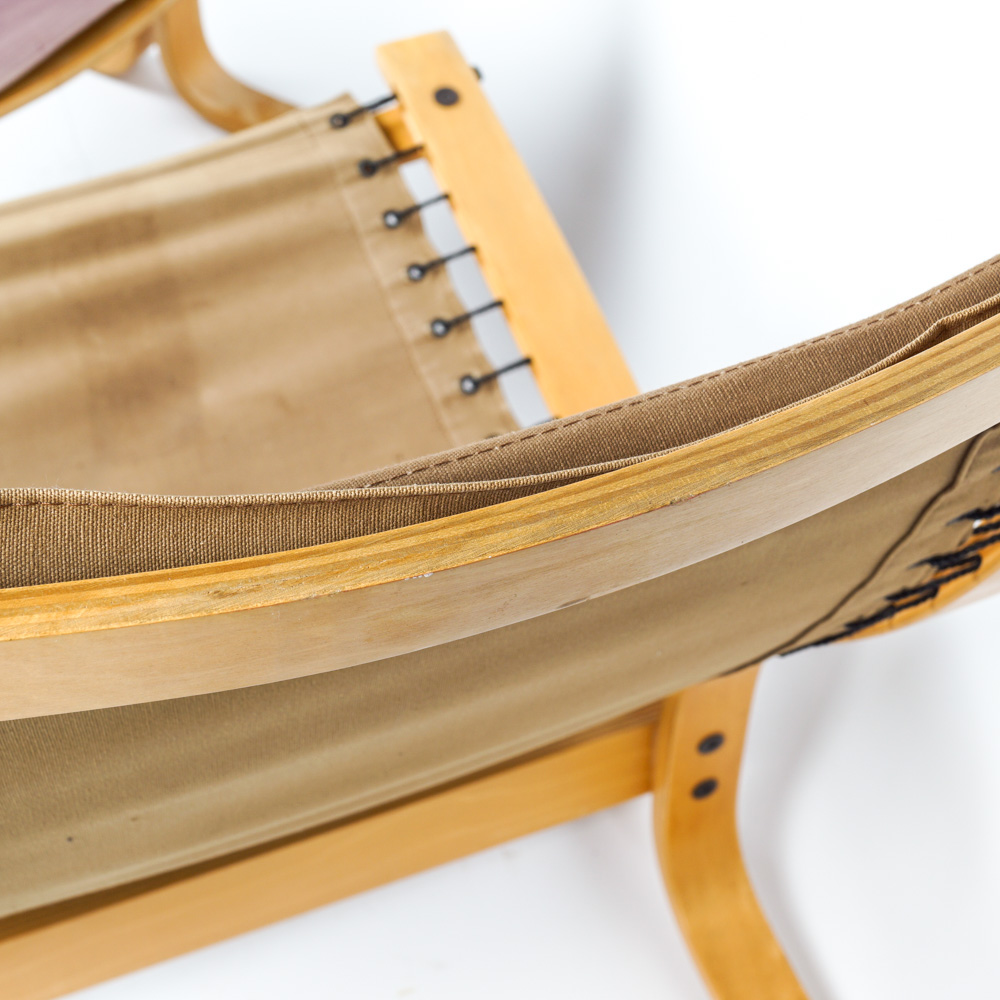 Danish Modern Laminated Beech Wood Chair and Ottoman in Style of Ingmar Relling