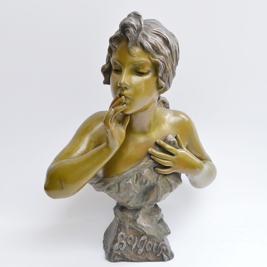 Art Nouveau Bronze Maiden Bust